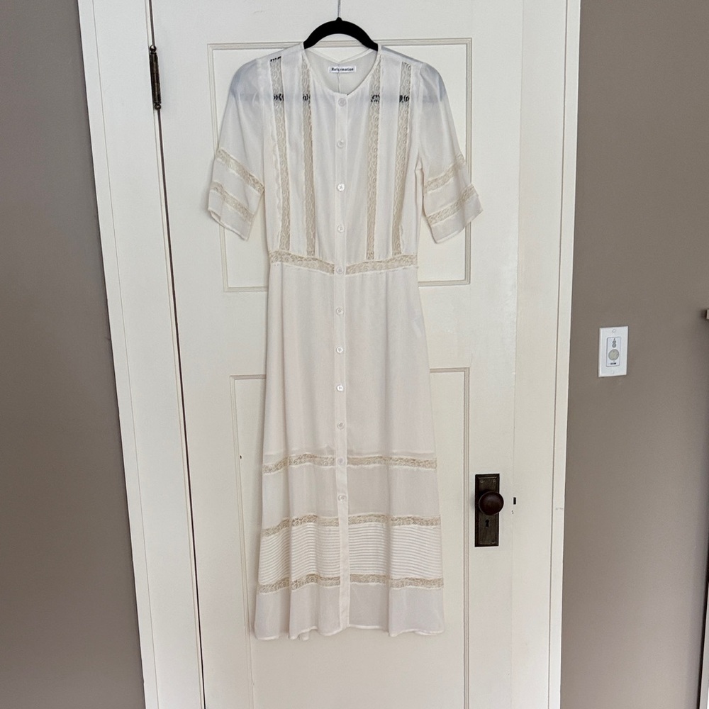 Reformation Surrey Ivory Lace Trim Dress
